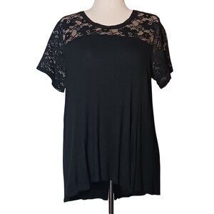 3/$30 - Apt. 9 Lace Inset Black Short Sleeve A-Line‎ Tunic Top Size XL